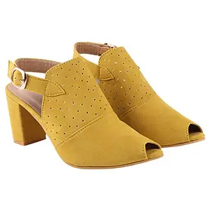 Do Bhai Women Yellow Block Heel Pep Toe Ankle Strep Fashion Sandal UK4