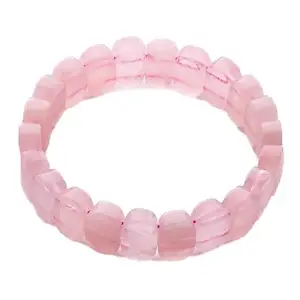 Profounnd Gems Latest Style Natural Rose-Quartz Pink Handmade Beaded Elastic Bracelet, Crystal Gem Stone for Girls & Women | Best for Gifting