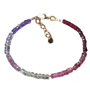 RRJEWELZ Sapphire, Amethyst, Garnet & Ruby bracelet for men & women - 3.5mm Rondelle Faceted beads - 7 Inch Adjustable with Gold plated clasp – Healing, Fashion, Gift, Spiritual, Yoga|LCBR_RR_08617