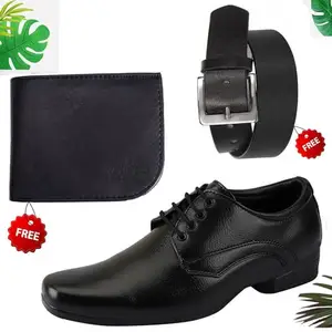 Vitoria PU Formal/Party Shoes Combo with Free Wallet & Belt for Men & Boys | Stylish & Comfortable | Ideal for Office, Parties, Casual Outings(Multicolor)(Size: 10UK) 660_AXR-TC-1001