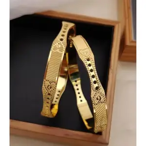 Gold Brass Elite Fusion Bracelet/Bangles for Women | Non-Adjustable | Size 2.4 | 2 Pcs | 13ei9y_B&Bangles_2.4_558