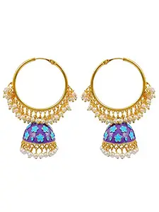 Crunchy Fashion Hoop Earrings With Meenakari Work