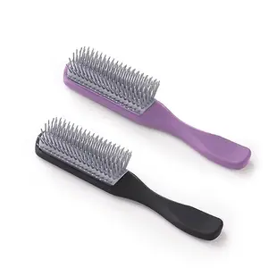 UMAI Flat Hair Brush with Strong & Flexible Bristles | 9-Row Curl Defining Brush for Thick Curly & Wavy Hair | Large Fan-type Head | Hair Styling Brush for Women & Men (Black-Purple, Pack of 2)