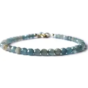 LKBEADS Aquamarine Bracelet with Silver Plated Clasp – 4mm Round Beads – Faceted Cut – 7 inch – Healing, Fashion, Gift, Spiritual, Yoga|LK_STACK_00832
