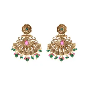 XPNSV Luxury Gold Temple Treasure Earrings | Anti Tarnish, Light Weight, Handmade | Daily/Party/Office Wear Stylish Trendy Jewellery | Latest Fashion for Women, Girls and Her (Red Green)