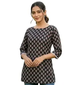 NEW FUSION FABRIC Women's Rayon Floral Printed Full Sleeves V-Neck Short Kurti, Bell Sleeves, Short Kurti for Woman, Stylish Ethnic Top, Daily Casual Western & Office wear