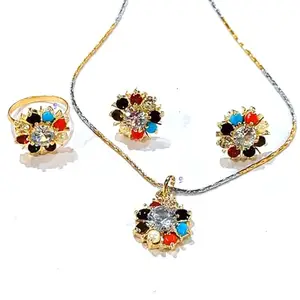 Goonmala Multicolour Pendant set with Ring & Earring