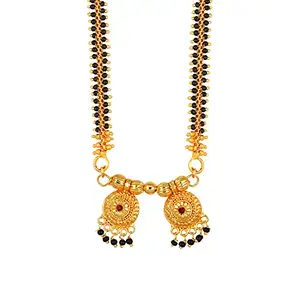 MEENAZ 2 Vati Wati Mangalsutra For Women Girls Temple South Indian Traditional 1 Gram Gold Stylish Maharashtrian Long Double Chain Double Mangal sutra Pendant Tanmaniya Black Nallapusalu Chains -518