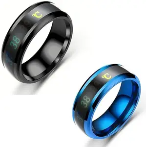 Men Valentine Smart Temperature Combo Ring Blue & Black (IR956) B_Combo Ring Blue & Black (Size 18)_IR956