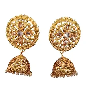 Designer High Gold Polish Jhumka Earrings for Women – Fancy Antique Party Traditional Jewellery