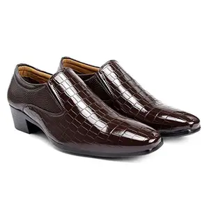 YUVRATO BAXI Men's Height Increasing Patent Faux Leather Brown Casual Stylish Slip-On Shoes