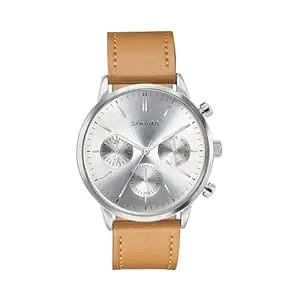 Sonata Quartz Multifunction Silver Dial Brown Leather Strap Watch for Men