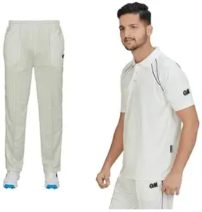 GM 7130 Cricket Trouser Size-Medium, White/Navy & 7205 Half Sleeve Cricket T-Shirt Size-Medium (White/Navy) Combo