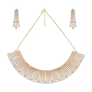TEEJH Rhinestone Rani CZ Stones Rosegold Necklace Set