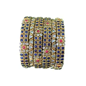 Blue jays hub Silk Thread Bangles New kundan Style blue Color Set of 4 for Women/Girls (blue, 2.8)