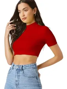 Dream Beauty Fashion Polyester Blend Women's Casual wear Crop Top (15" Inches)- T-Bullet Red-M