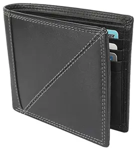 Men Black Genuine Leather RFID Wallet 8 Card Slot 2 Note Compartment