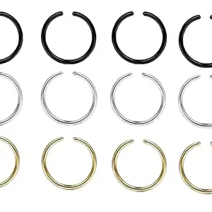 fashion accessories Golden, Black, Antique Silver Plated Nose Ring for Women, Set of 12 Pcs. (NOSERING-BK-GD-SL-4-4-4), Free 1 Nosering