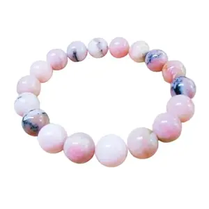 RRJEWELZ Natural Pink Opal 10mm round Shape smooth Cut Beads 7.5 Inch Stretchable Bracelet for Men & Women.|STBR_RR_07741_7.5