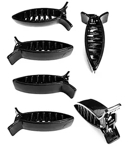Hair Accessories Banana Clips Styling Fashion Clip for Girls and Women (Medium Size Black) (Pack of 6)