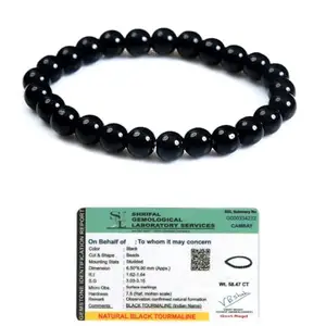 BKJ Reiki Healing Products Lab Certified Natural Black Tourmaline Bracelet for Men & Women - Protects from Evil Eye & Negativity - Promotes Health & Positivity - Certified 8mm Beads