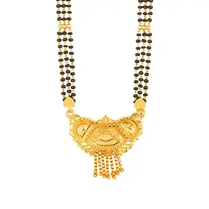 MEENAZ Mangalsutra For Women Girls Ladies Temple South Indian Traditional 1 Gram Gold Stylish Maharashtrian Long Double Chain Wati Mangal sutra Pendant Tanmaniya Black golden Nallapusalu Chains-787