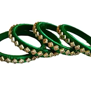 Elegance Kundan Green Charming Silk Thread Bangle (Set of 4) - 2"6