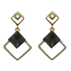 La Belleza Gold Plated Studded Long Zircon|Crystal Stone Geometric Tassel Drop Danglers | Earrings for Girls and Women(Black)