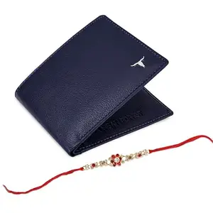 URBAN FOREST Rakhi Gift Hamper for Brother - Blue Men's Leather Wallet and Rakhi Combo Gift Set for Brother - 4813