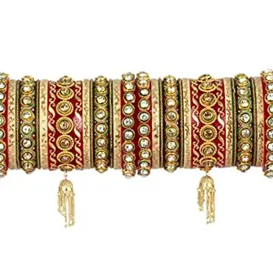 IMPREXIS STORE Latkan And Kundan Red Rajasthani Rajwada Bangle Set for Women And Girls for Every Occasion (2.4)