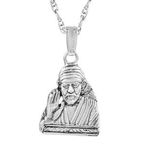 Memoir Brass Silverplated Shirdi Sai baba chain Pendant Hindu Temple jewellery (PCKL1040)