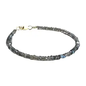 RRJEWELZ Natural Labradorite 3-3.5mm Rondelle Shape Faceted Cut Gemstone Beads 7 Inch Gold Plated Clasp Bracelet For Men, Women. Natural Gemstone Link Bracelet. | Lcbr_03871