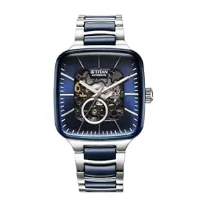 Titan Ceramic Fusion Skeleton Automatic Rich Blue Dial Steel & Ceramic Strap Watch for Men_90175KD02