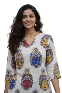 MS VHCK ENTERPRISE Women Printed, Tribal, Kalamkari, Abstract Khadi Cotton Kurti.