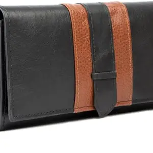 REEDOM FASHION Genuine Leather Women Evening/Party, Travel, Ethnic, Casual, Trendy, Formal Black Genuine Leather Wallet (4 Card Slots) (Tan Black) (RF4608)