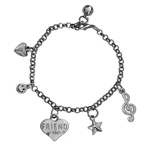 M Men Style Heart Charm With Music Symbol Friendship Gift Silver Stainless Steel Bracelet For Men And Women