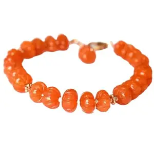 LKBEADS Carnelian Bracelet with Gold Plated Clasp – 8mm Pumpkin Beads – Carved Cut – 7 inch Adjustable – Healing, Fashion, Gift, Spiritual, Yoga|LK_STACK_01806