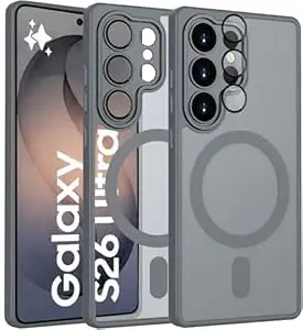 Elzzi Magnetic for Samsung S26 Ultra Case, Upgraded [Full Camera Protection] [Compatible with Magsafe] [Translucent Matte] Shockproof Protective Phone Case for Men & Women - Grey