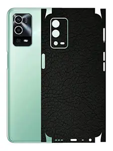 AtOdds - Oppo A55 Mobile Back Skin Rear Screen Guard Protector Film Wrap with Camera Protector (Coverage - Back+Camera+Sides) (Black Leather)