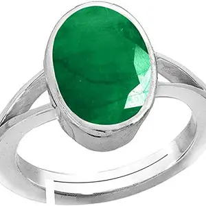 SIDHARTH GEMS Sidharth Gems Certified Natural AA++ Quality 15.55 Carat - 16.25 Ratti Zambian Emerald Panna Silver Plated Astrological Purpose Adjustable Ring for Women's and Men's