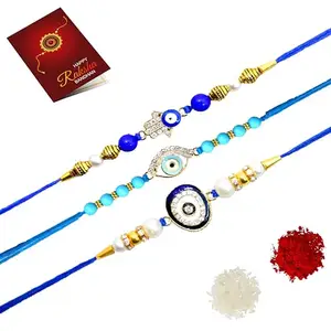 JAIPUR ACE Combo Set of Elegant Evil Eye Rakhi with Greeting Card for Bro, Brother, Bhaiya, Bhai | Rakshabandhan - Pack of 4