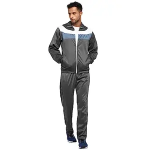 Nivia Colorblock Polyester Zipper Tracksuits for Men/Full Sleeve Running & Sports Tracksuits-Grey/Light Blue/White(XXL)