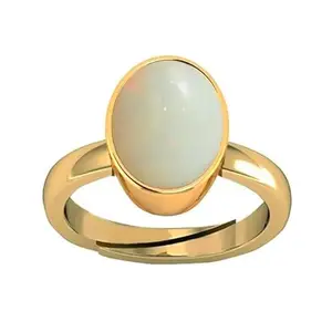 KUSHMIWAL GEMS 10.00 Carat 11.25 Ratti Certified Natural AA++ Quality Panchdhatu White Fire Opal Loose Gemstone Gold Plated Adjustable Ring for Men and Women