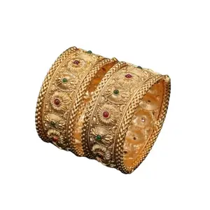 Engraved Floral Temple Kada Bangles Handmade Ethnic Jewelry for Women Girls | Wedding Party Festive Bangles | Traditional Accessories | Gift Item