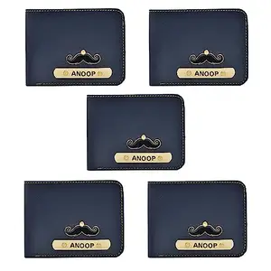YOUR GIFT STUDIO Personalized Men's 5pcs Vegan Leather Wallets | Customized Men's Wallet with Name and Charm (Blue)