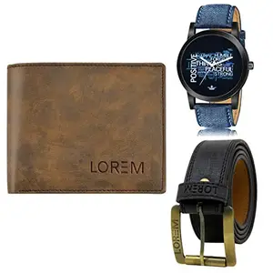 LOREM Mens Combo of Watch with Artificial Leather Wallet & Belt FZ-LR60-WL25-BL01