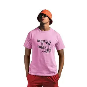 Streetfluencer Casual Round Neck Men’s Printed Half Sleeve Cotton T-Shirt Pink