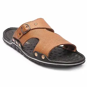 FEATHER LEATHER Men's Comfortable & Fashionable Sandals & Slippers | Casual Lightweight Slipper/Flip-Flop for Men | Indoor/Outdoor/Chappal (Tan - 7 UK)