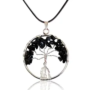 Reikved Black Tourmaline Stone Natural Healing Crystals and Stones Crystal Pendants Necklace for Women Good Luck Charm Spiritual Gift for Him Her Jewelry for Women Men (Tree of life Silver)