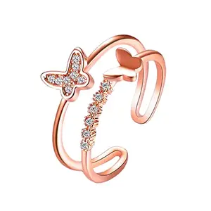 Fashion Frill Women's Ring Butterfly Design Silver Plated Adjustable Finger Ring For Women Girls Valentine Ring Red Crystal Rings Jewellery for Women Anniversary Gift for Wife (Adjustable)